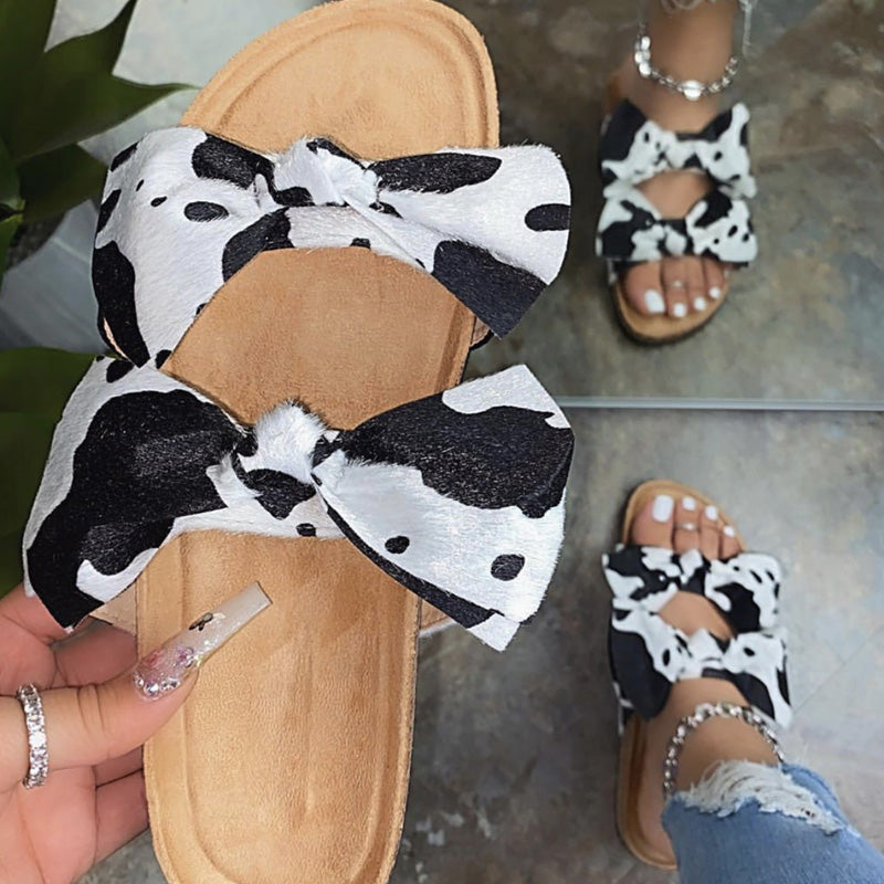 Fashion Simple Bowknot Flat Bottom Women's Shoes Slippers - ChicaLux