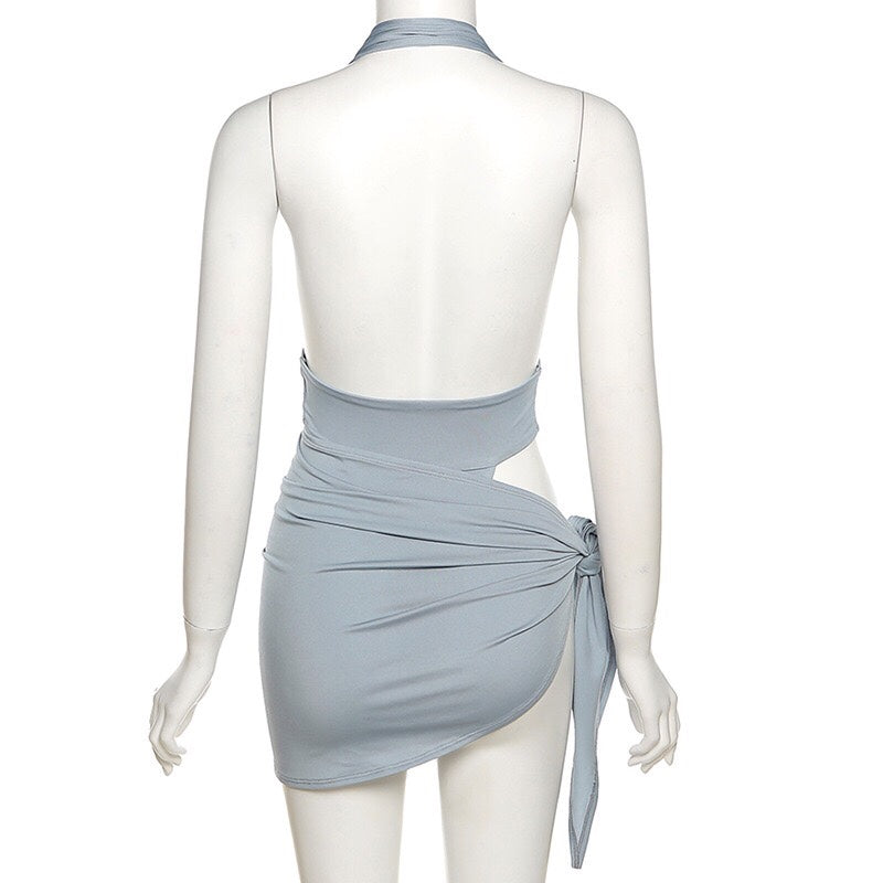 Gray-blue Two-piece Swimsuit With Snap Button To Wear Outside Swimsuit - ChicaLux