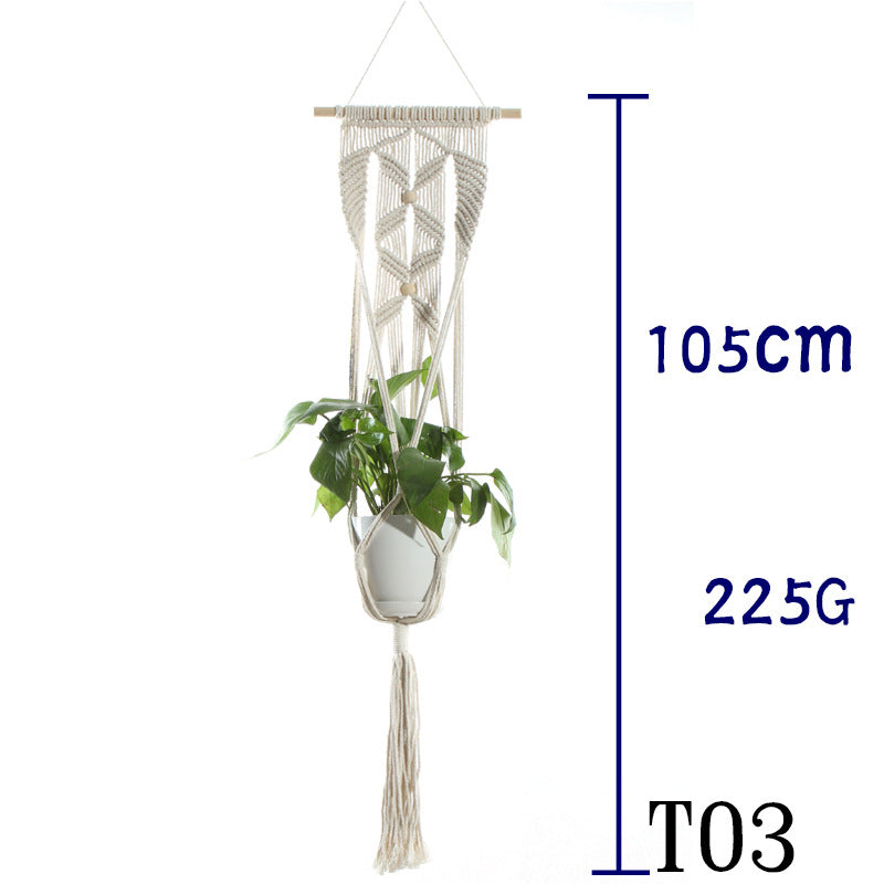 Flower Pot Net Bag Beige Cotton Rope Indoor Plant Hanger Hanging Basket Sling - ChicaLux