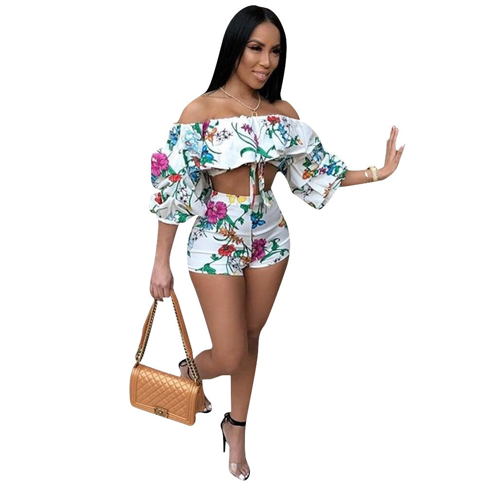 European and American sexy digital printing pile sleeves two-piece - ChicaLux