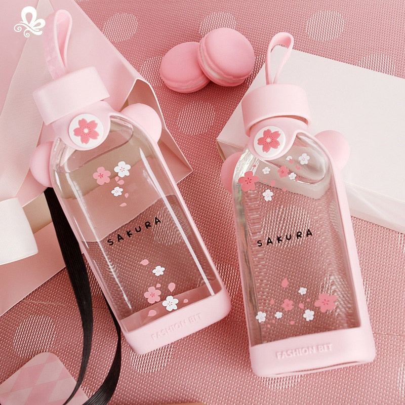 Flat Bottle Silicone Jacket Glass Glass Flower Cute Girl Heart Glass - ChicaLux