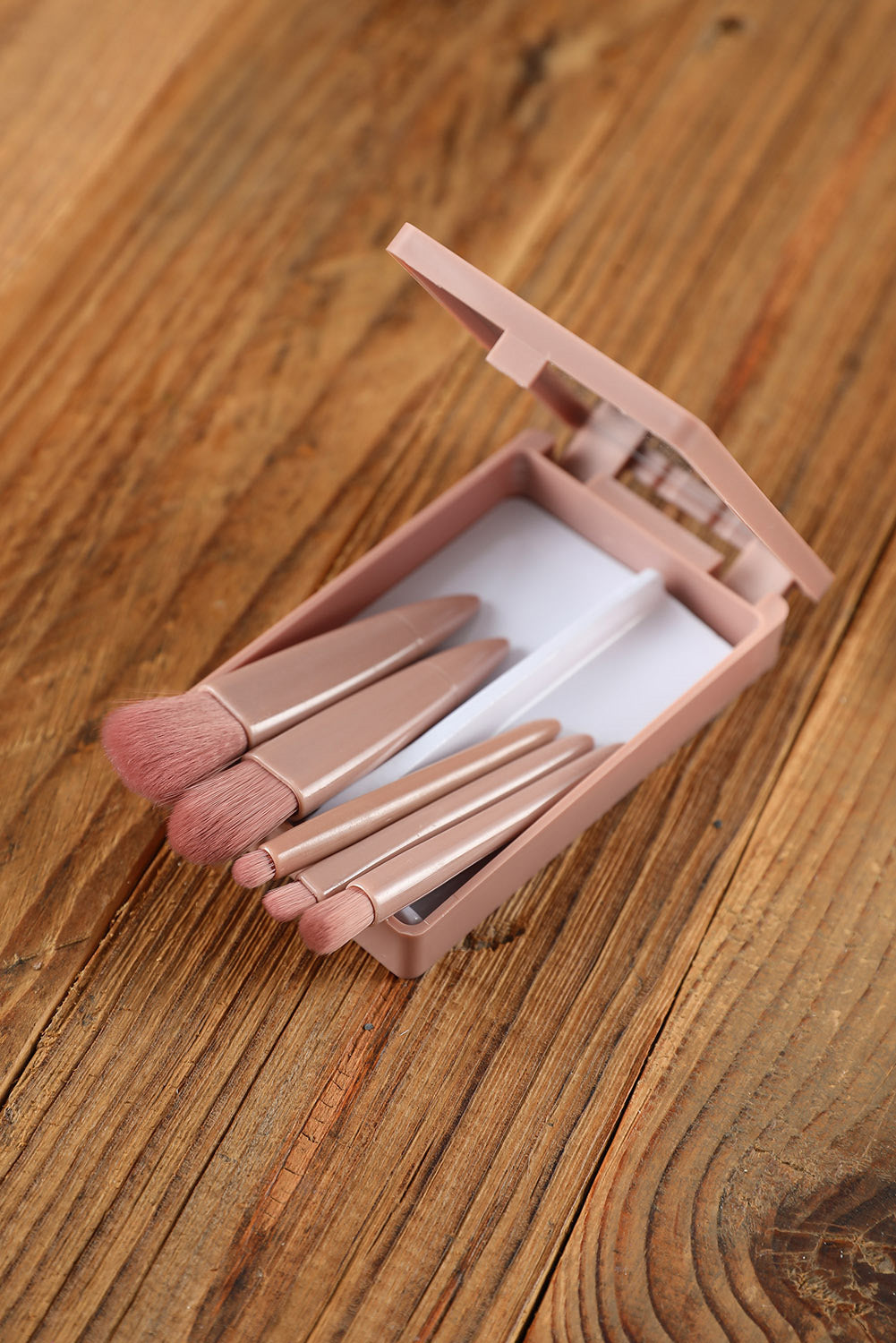 Pink 5Pcs Portable Makeup Brushes Set with Mirror - ChicaLux