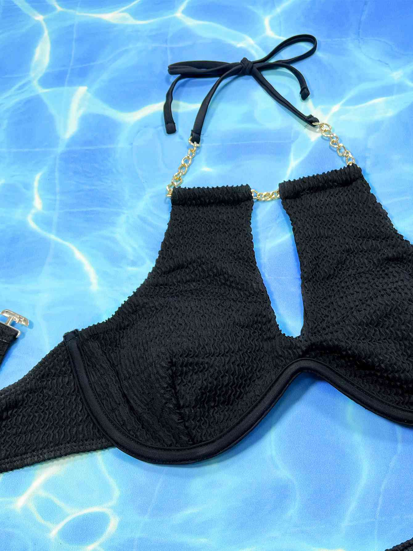 Halter Neck Chain Detail Two-Piece Bikini Set - ChicaLux