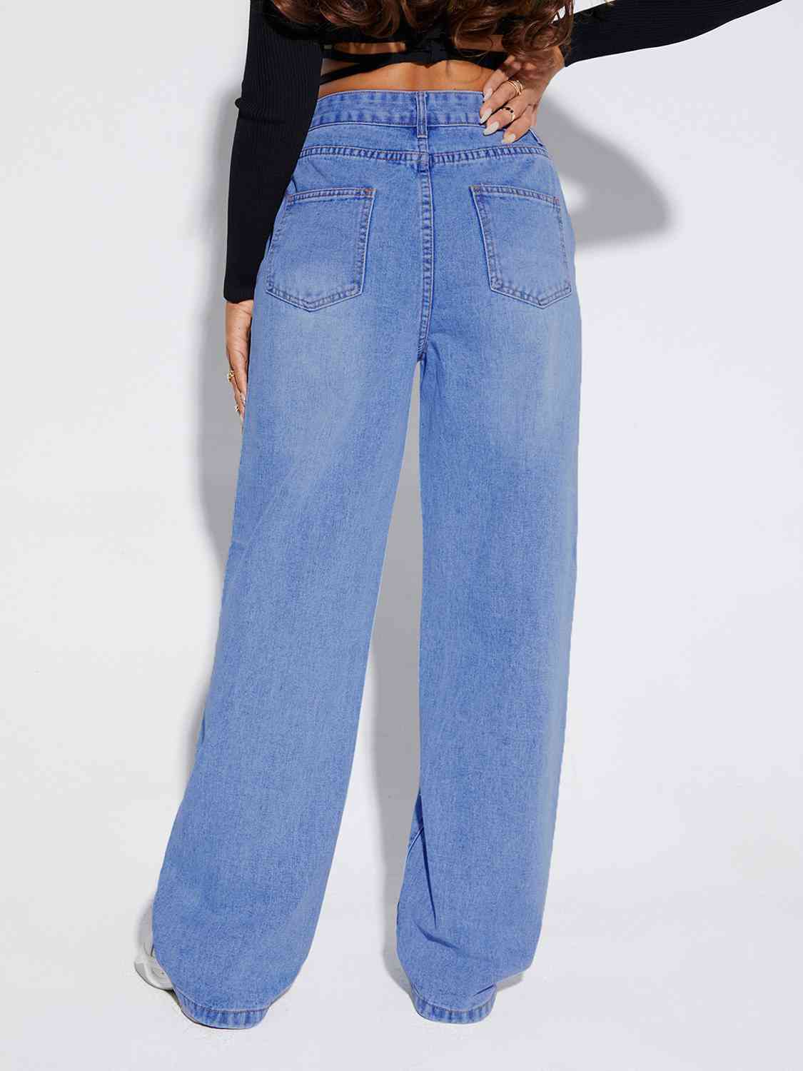Buttoned Fly Long Jeans - ChicaLux