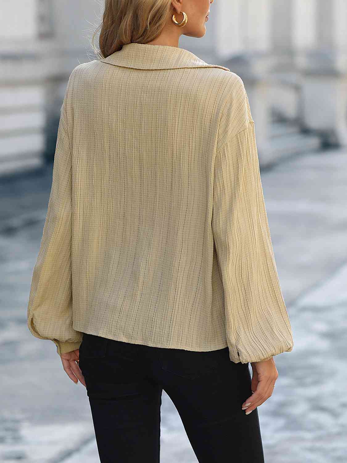 Johnny Collar Long Sleeve Blouse - ChicaLux