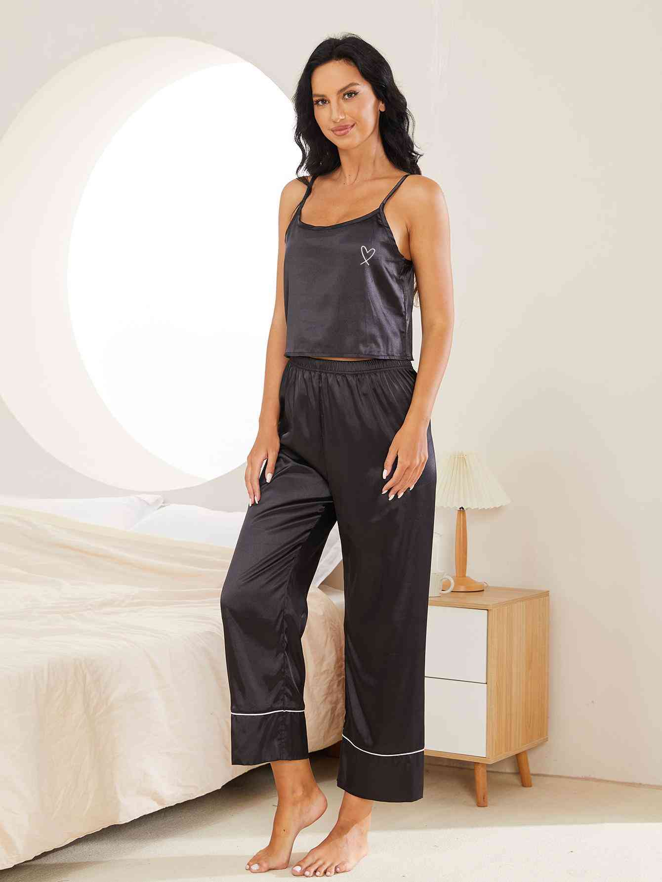 Heart Graphic Cami and Pants Lounge Set - ChicaLux