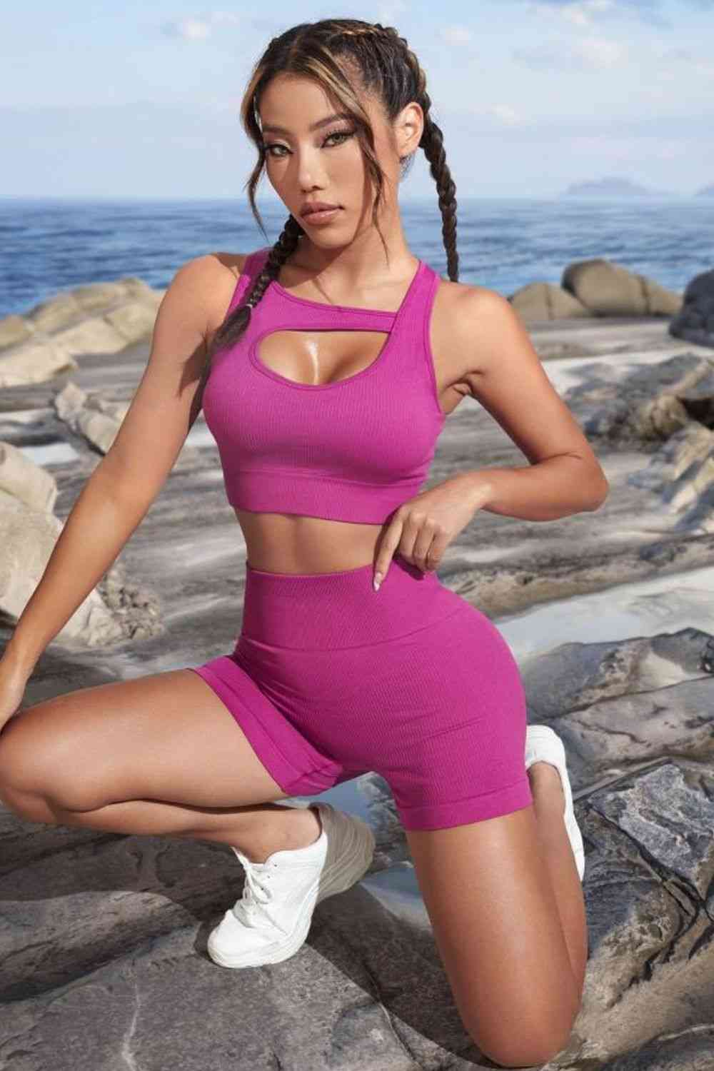 Cutout Crop Top and Sports Shorts Set - ChicaLux