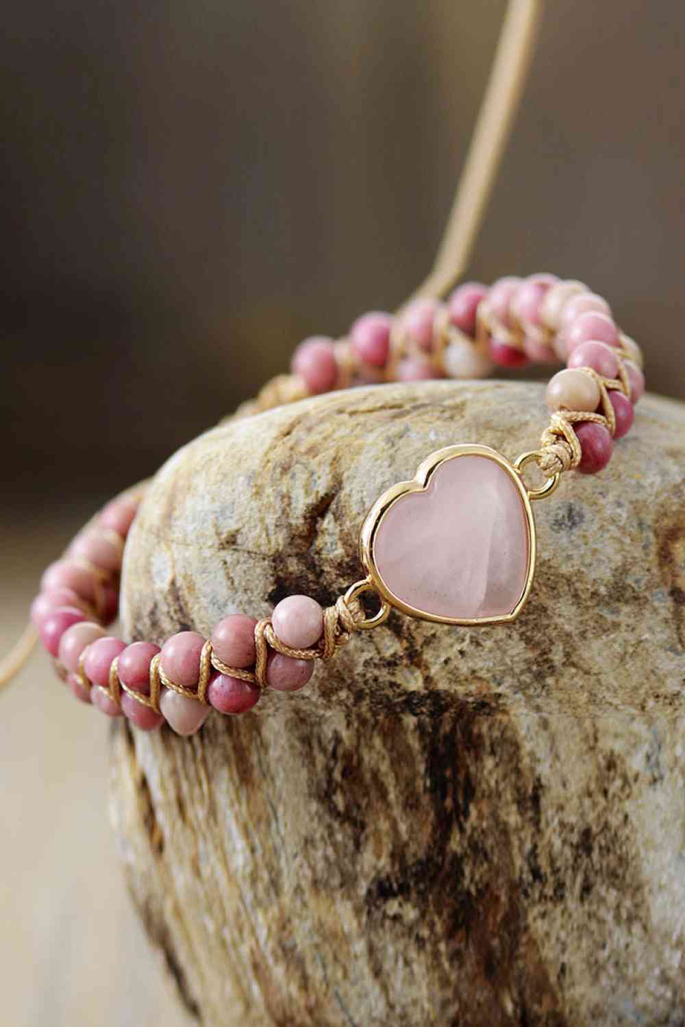 Rose Quartz Heart Beaded Bracelet - ChicaLux