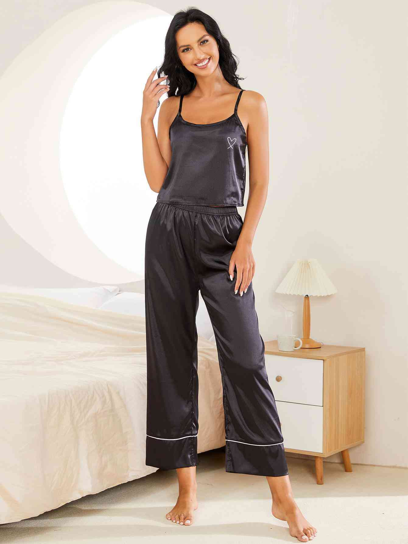 Heart Graphic Cami and Pants Lounge Set - ChicaLux