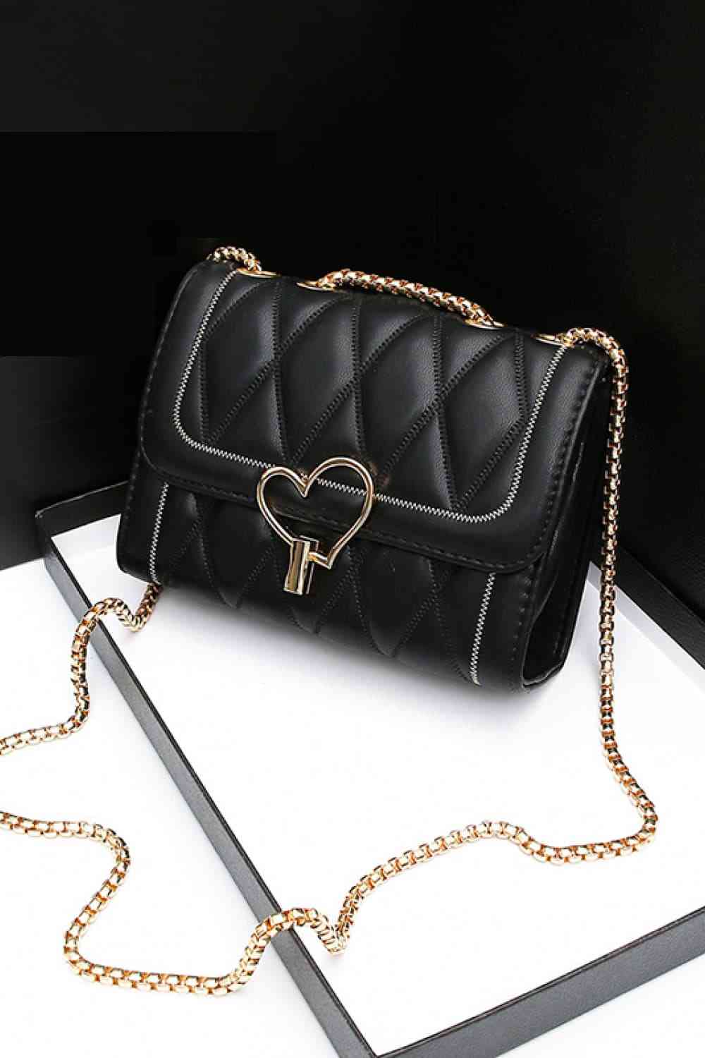 Heart Buckle PU Leather Crossbody Bag - ChicaLux