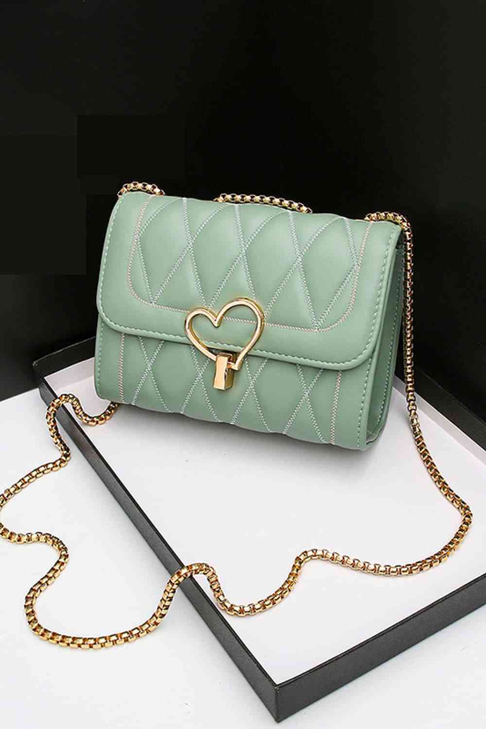 Heart Buckle PU Leather Crossbody Bag - ChicaLux