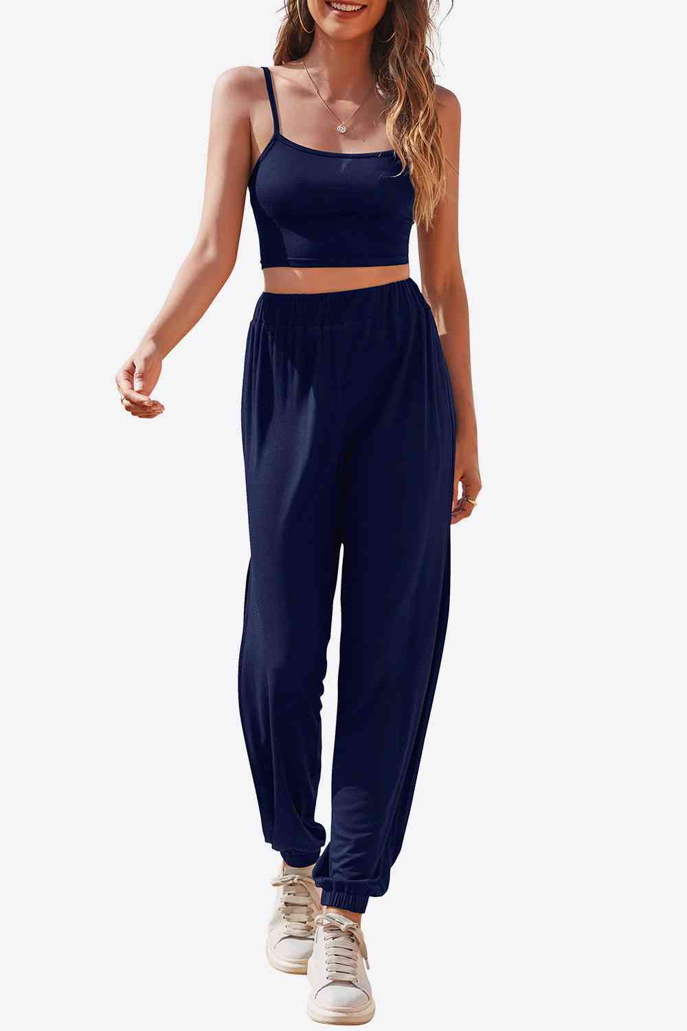 Cropped Cami and Side Split Joggers Set - ChicaLux