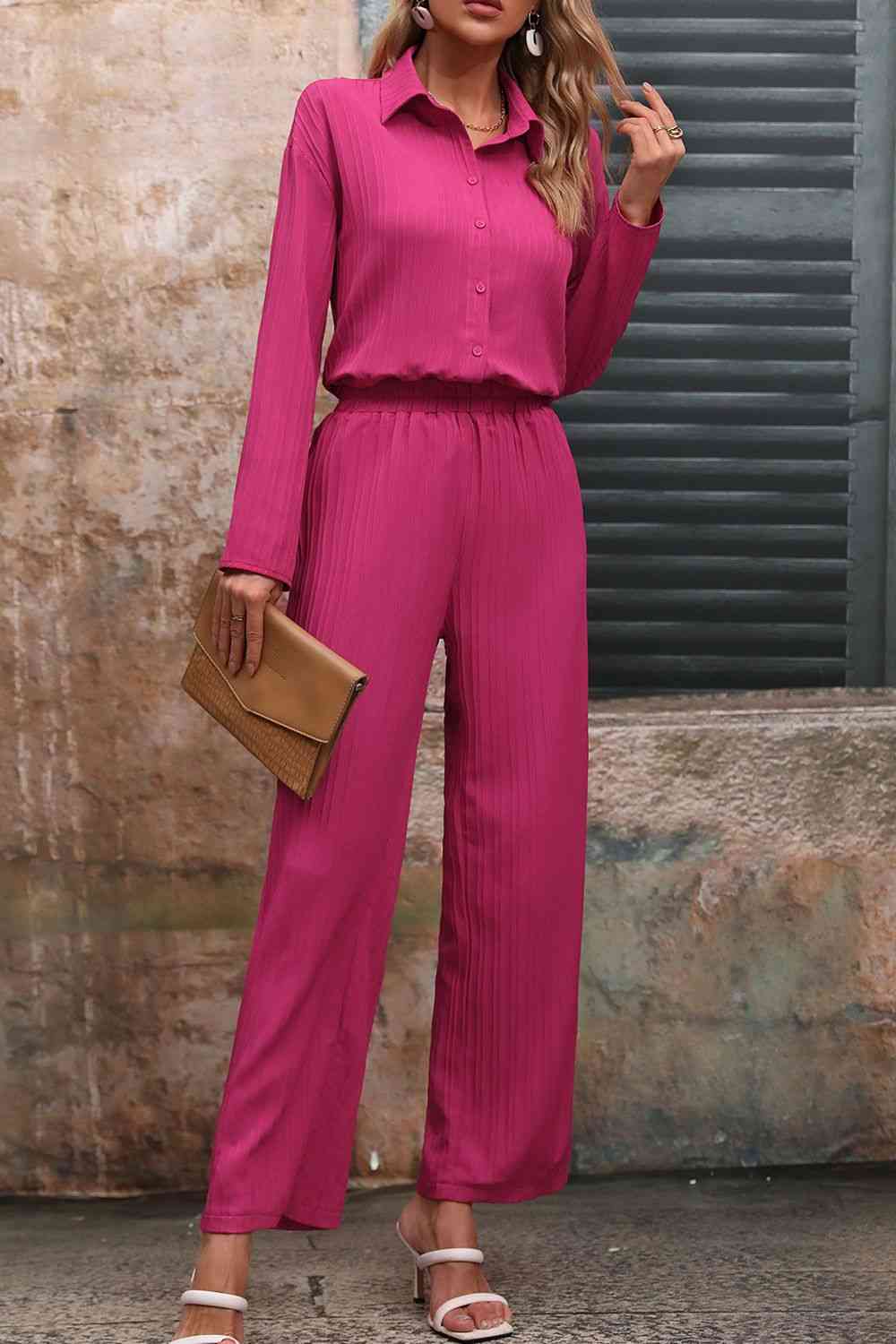 Long Sleeve Shirt and Pants Set - ChicaLux