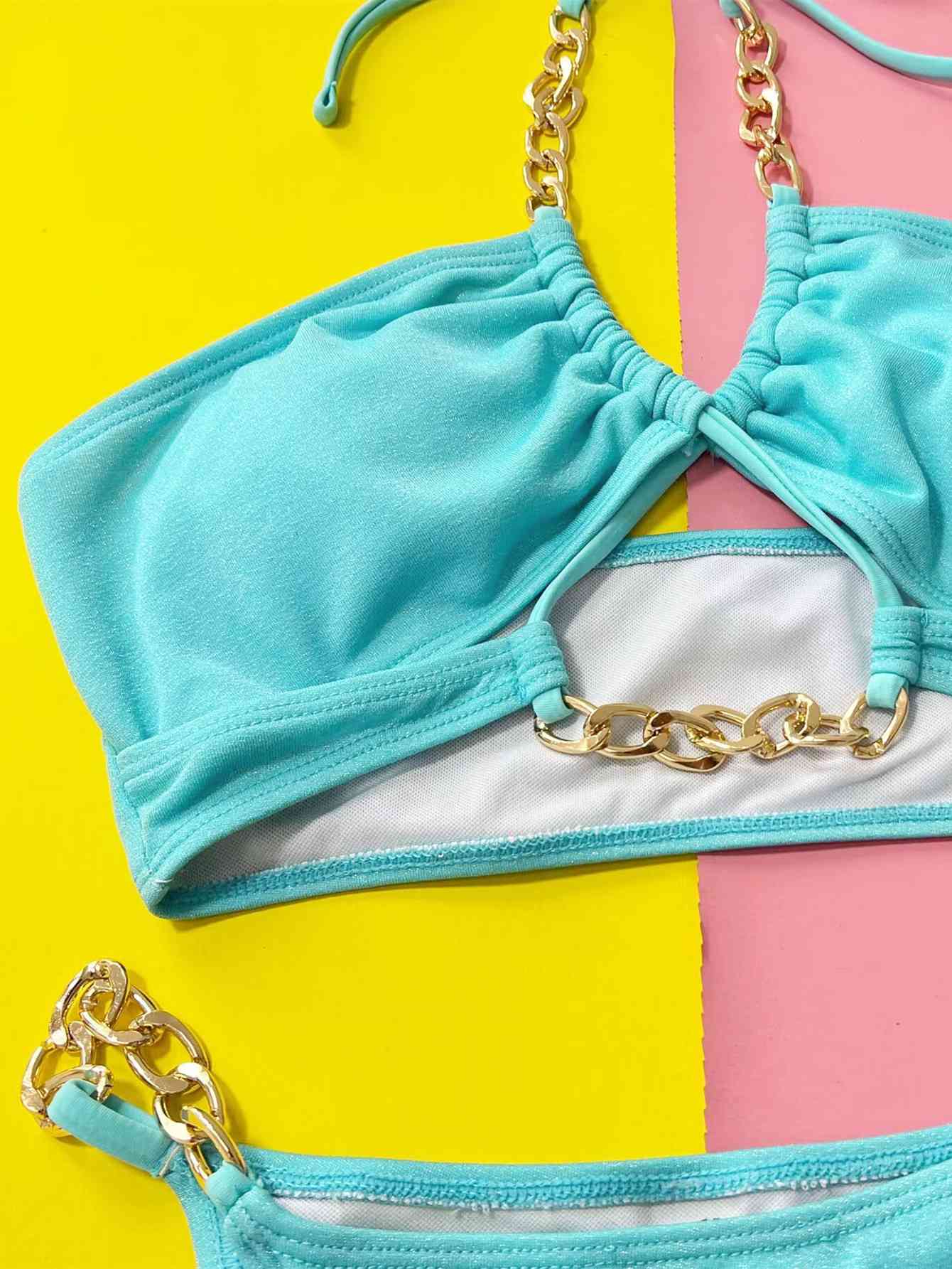 Halter Neck Chain Detail Two-Piece Bikini Set - ChicaLux