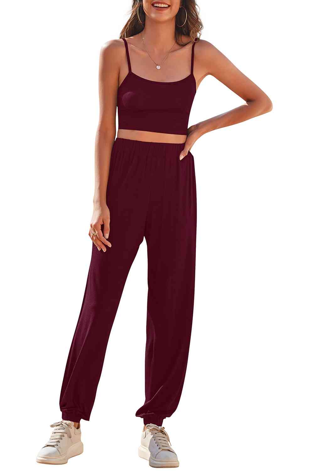 Cropped Cami and Side Split Joggers Set - ChicaLux