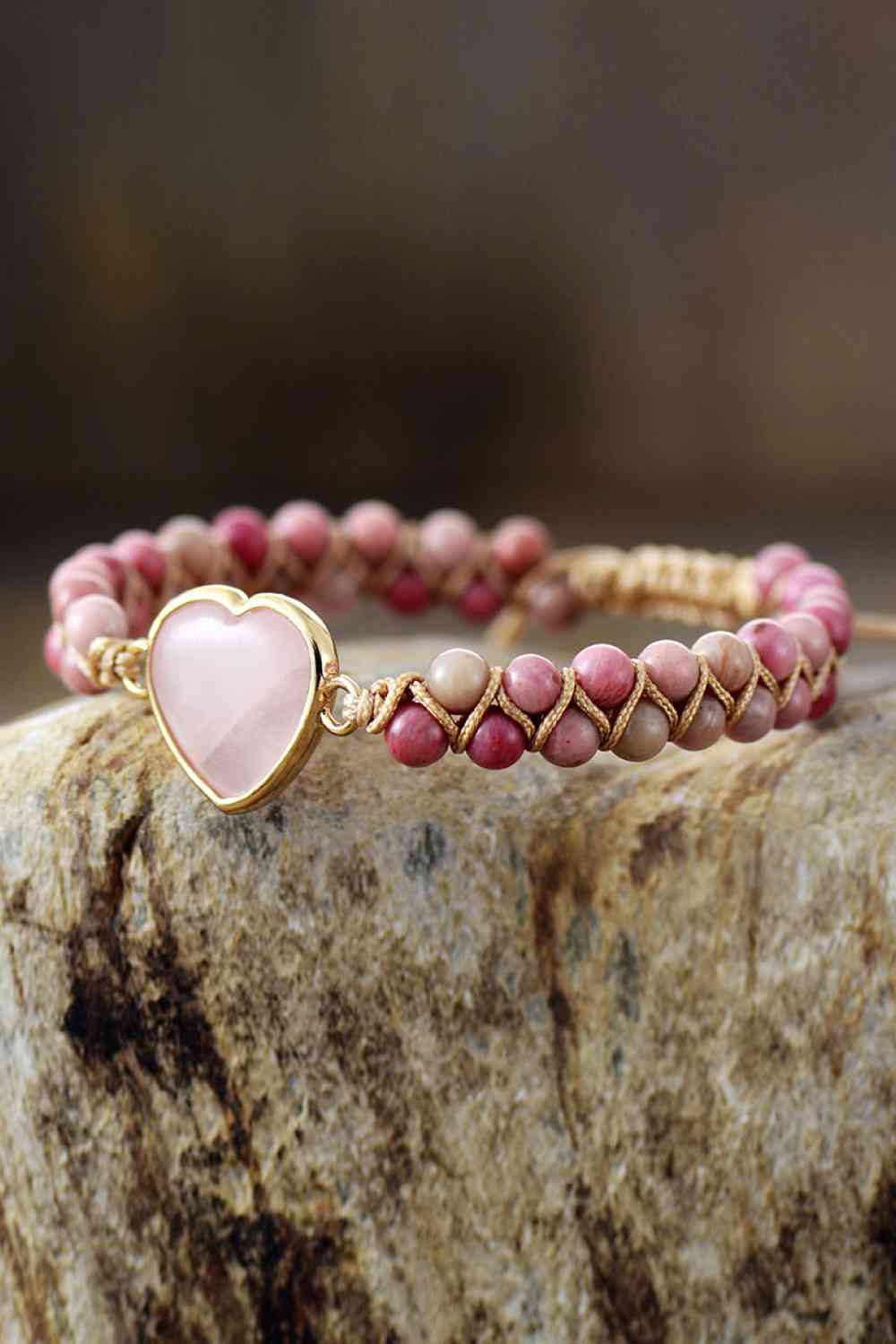 Rose Quartz Heart Beaded Bracelet - ChicaLux