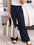Pantalones casuales sueltos para el hogar Pantalones anchos con cordones de color sólido de cintura media 